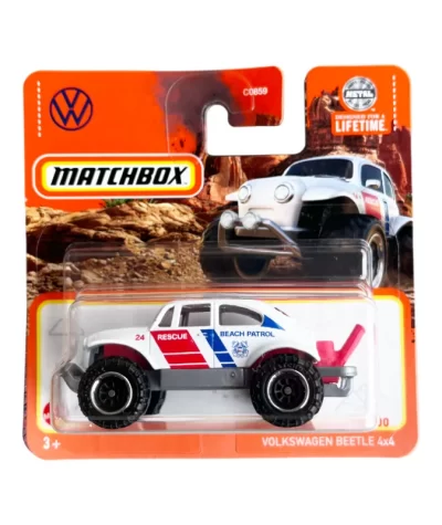 Mașinuță Matchbox Volkswagen Beetle 4x4, machetă auto, alb, 1:64