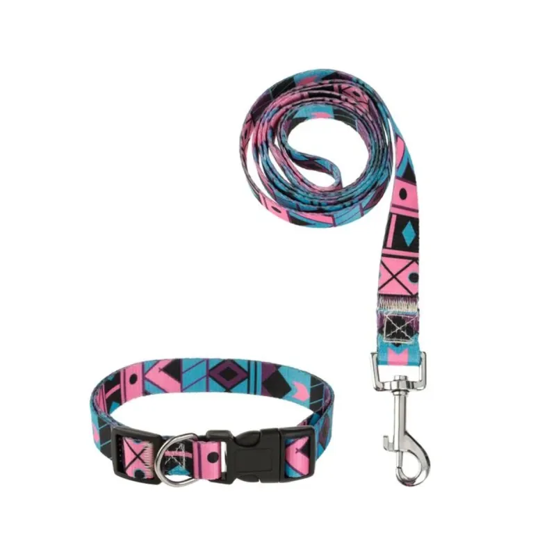Set lesă și zgardă câine, rezistentă, model aztec, multicolor Set lesă și zgardă câine, rezistentă, model aztec, multicolor