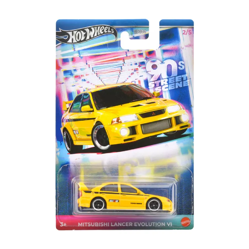 Mașinuță Hot Wheels Mitsubishi Lancer Evolution VI, machetă auto, galben, 1:64 Mașinuță Hot Wheels Mitsubishi Lancer Evolution VI, machetă auto, galben, 1:64