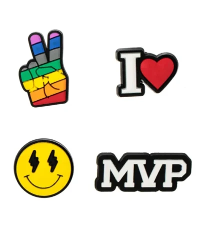 Set 4 insigne cauciucate decorative – modele Peace, Smile, I love, MVP