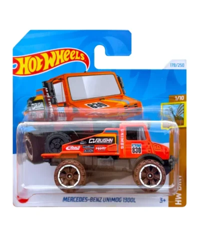 Mașinuță Hot Wheels Mercedes Benz Unimog 1300L, portocaliu, scara 1:64