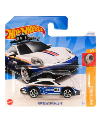 Mașinuță Hot Wheels Porsche 911 Rallye, alb - albastru, scara 1:64