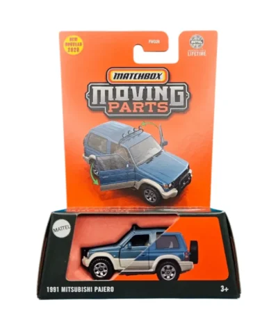 Macheta auto Matchbox Moving Parts, Mitsubishi Pajero 1991, albastru, scara 1:64