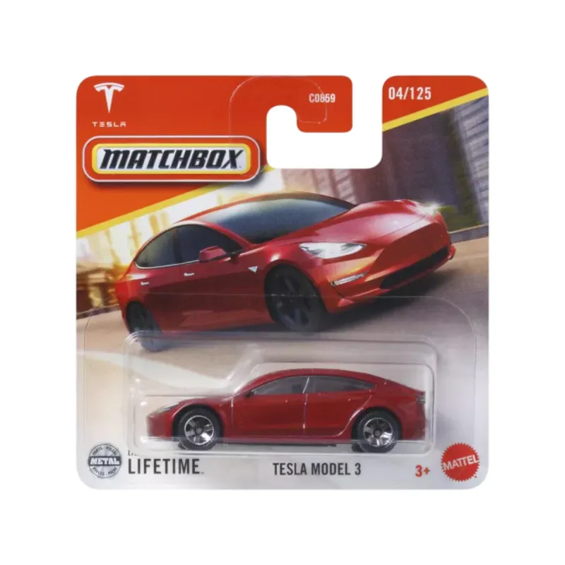 Macheta auto Matchbox, Tesla Mode 3, rosu, scara 1:64 Macheta auto Matchbox, Tesla Mode 3, rosu, scara 1:64