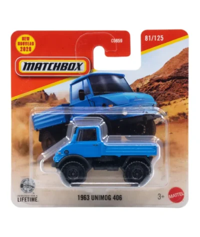 Macheta auto Matchbox, 1963 Unimog 406, albastru, scara 1:64