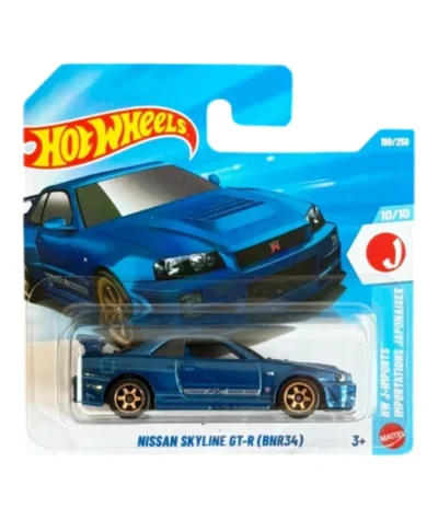 Mașinuță Hot Wheels, Nissan Skyline GT-R (BNR34), albastru, model 2026, scara 1:64
